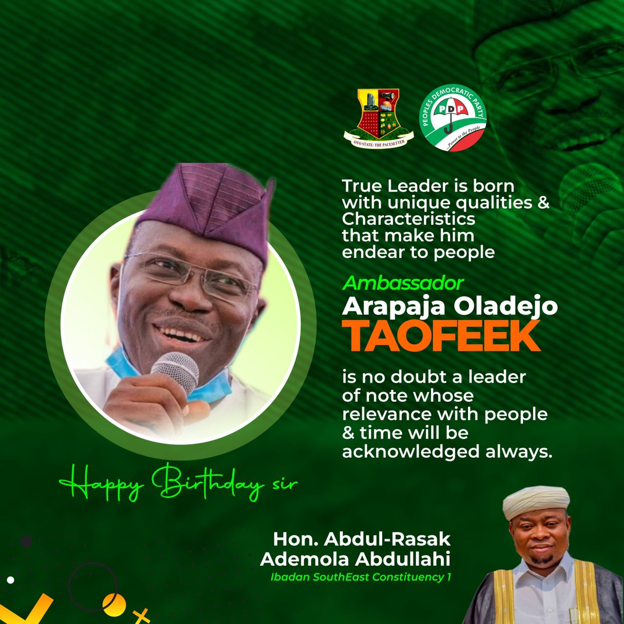 Oyo Lawmaker, Omo-Sheu Felicitates Arapaja On Attainment of 63