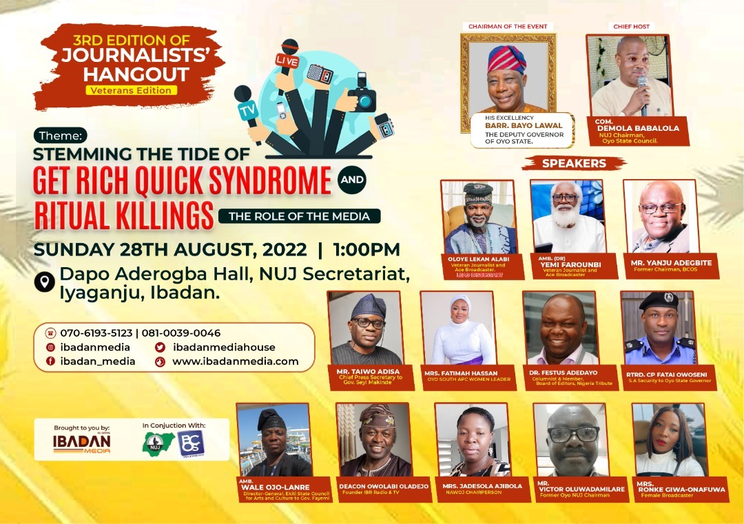 Oyo Deputy, Lekan Alabi, Yemi Faronmbi, Other Media Bigwigs To Speak At ‘2022 Journalists Hang Out’
