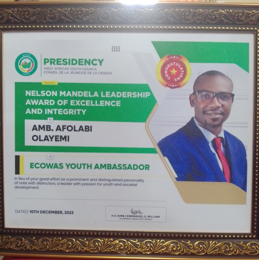 Ibadan Based Journalist, Afolabi Bags Nelson Mandela Leadership Award