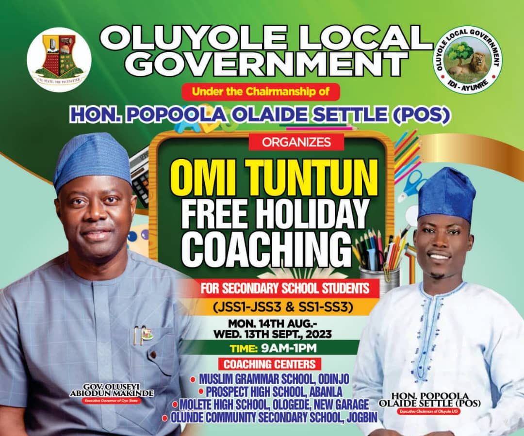 Oyo LG Chairman, Olaide Settle Sets Aside Four Centres For Free Holiday Coaching In Oluyole Council