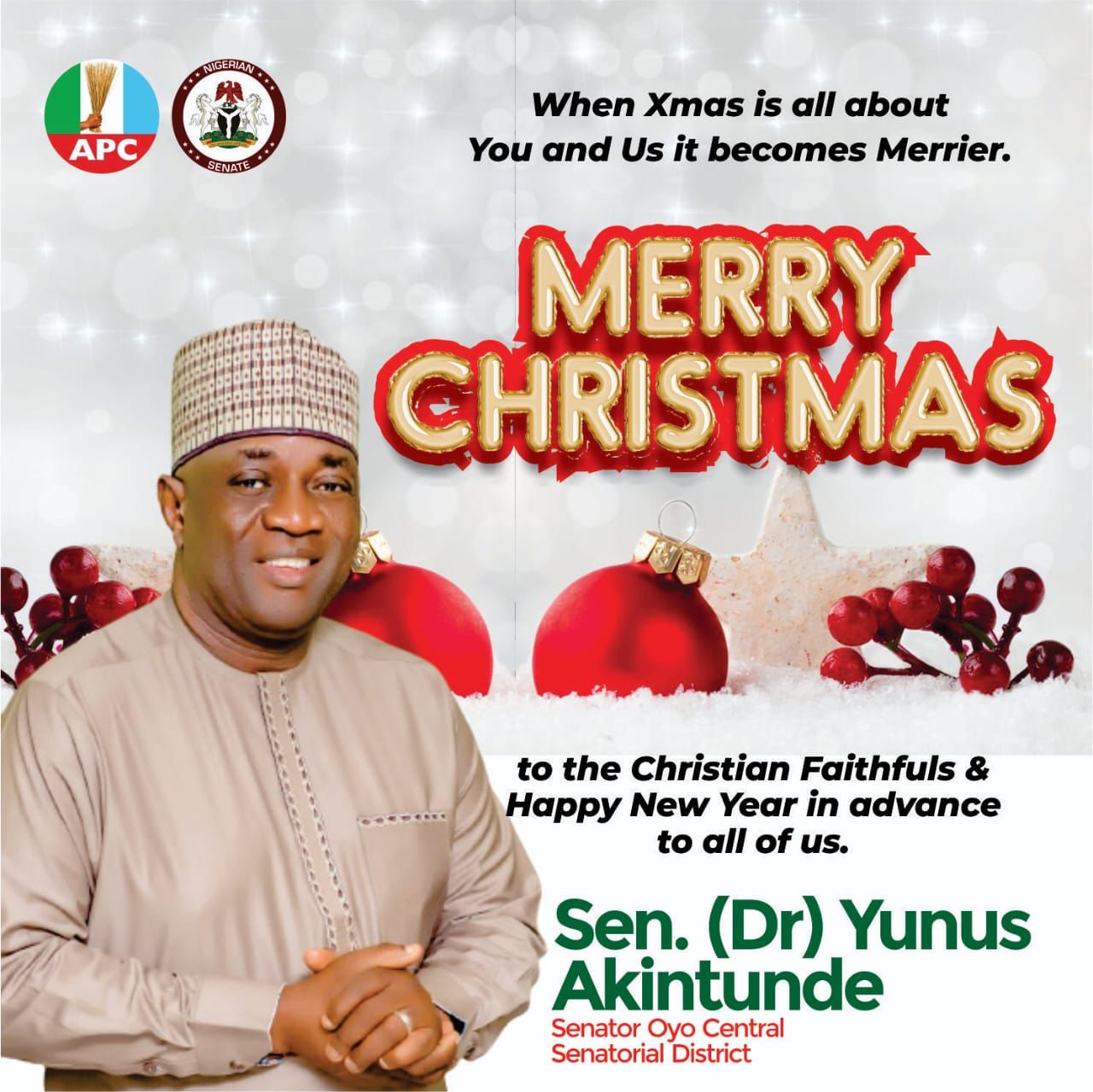 Spread Love And Unity In Oyo Central And Nationwide — Yunus Akintunde Felicitates Christians, Charges Nigerians