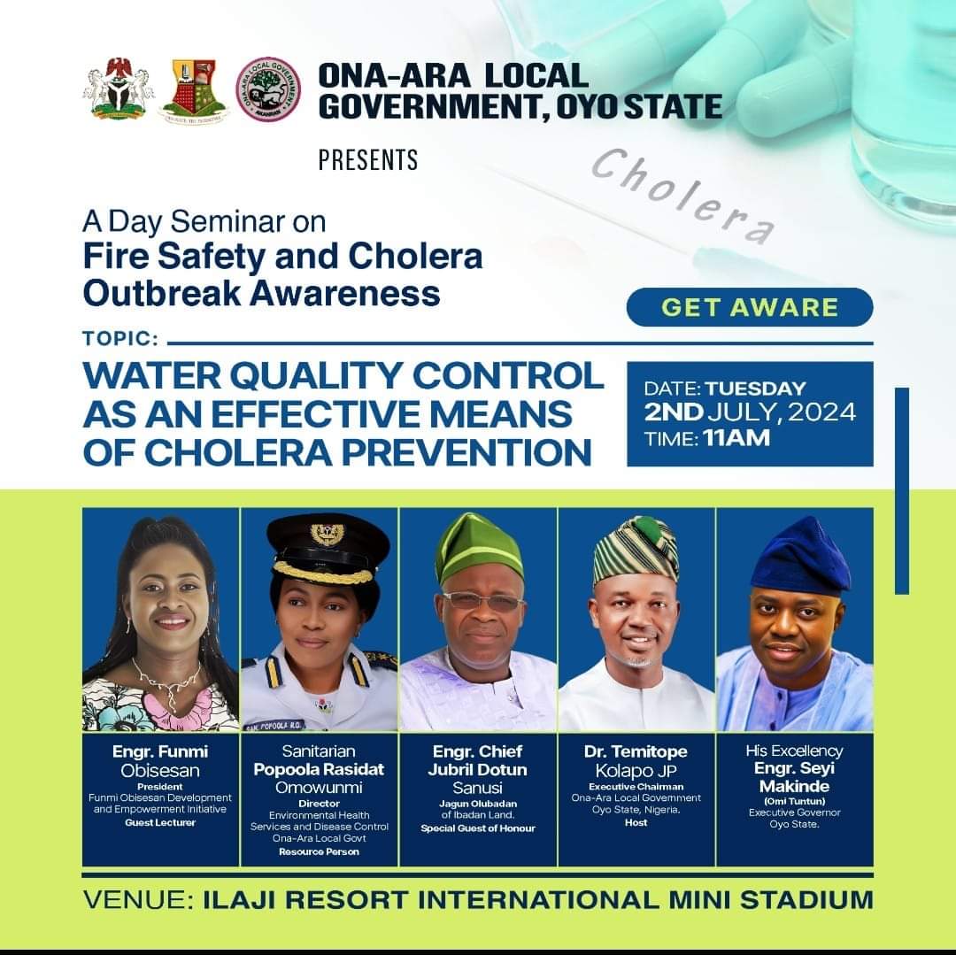 Jubril Dotun Sanusi To Grace Ona Ara LG’s Fire Safety, Cholera Awareness Campaign As Kolapo Glorious Leads The Charge