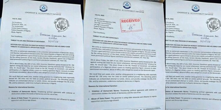 US Embassy Petitioned To Impose Visa Ban On Edo Governor Okpebholo Over Threats To Peter Obi