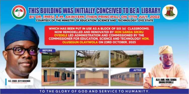Egbeda LG Chairman, Sanda, Commissions State-of-the-art Classrooms At Community High School, Osegere