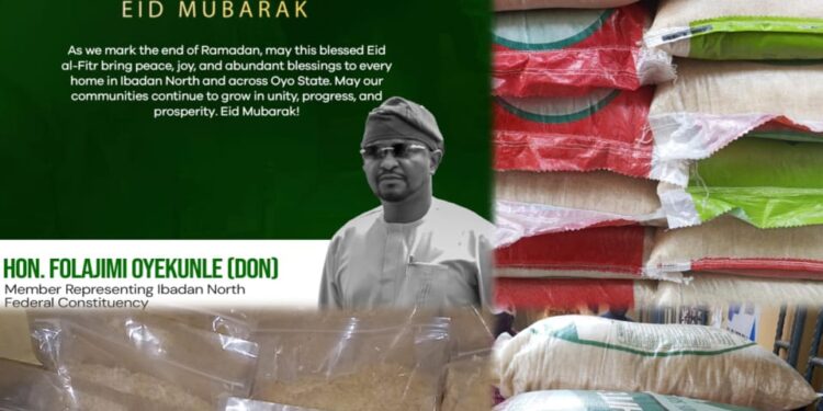 Eid-El-Fitr: Rep’ Member, Fola Oyekunle Reaffirms Commitment To Ib North Development, Distributes Food Palliatives To Constituents